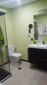 フエンヒロラにあるPrecioso Apartamento en la Costa del Solのバスルーム(トイレ、洗面台、鏡付)