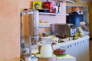 a kitchen counter with a blender filled with milk at Park Hotel Zanzanù in Tignale
