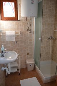 ein Bad mit einem Waschbecken, einer Dusche und einem WC in der Unterkunft Holiday Home Garina in Draga Bašćanska
