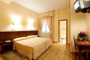 a hotel room with a bed and a television at Hostal Silserranos in Madrid