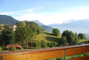 a view from a balcony of a valley with mountains at Résidence Castel Club Leysin Parc in Leysin
