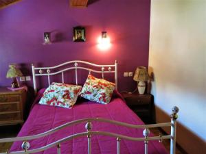 a purple bedroom with a bed with purple walls at Vaqué Villeneuve des Escaldes Angoustrine in Angoustrine