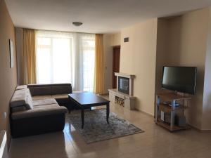 a living room with a couch and a tv at Apartment Lucy in Pamporovo