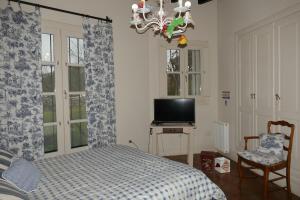 1 dormitorio con 1 cama y TV. en Casa Colonial La Alegria en Tandil