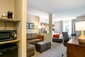 Habitación de hotel con sofá y cama en Comfort Suites Fishkill near Interstate 84, en Fishkill
