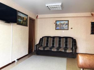 ペトロパブロフスク・カムチャツキーにあるApartment Black Sand Leningradskayaのリビングルーム(ソファ、薄型テレビ付)