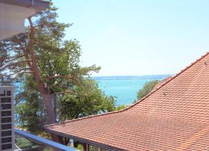een uitzicht op de oceaan vanaf een dak van een huis bij Loft am See mit privatem Badestrand und Klimaanlage in Immenstaad am Bodensee