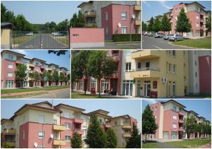 four different pictures of a building at Csabai Apartman in Bük