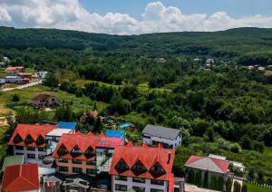 an aerial view of a town with red roofs at Hotel Sunny Hill in Cluj-Napoca