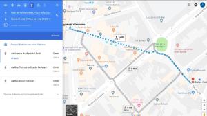 una captura de pantalla de un mapa de Google con una ruta destacada en Modern'Hotel, en Valenciennes