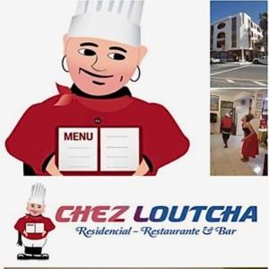 a picture of a chef with a sign in his hand at Chez Loutcha Residencial in Mindelo