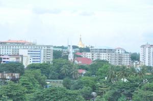 une ville avec des arbres et des bâtiments en arrière-plan dans l'établissement Panorama Hotel, à Yangon