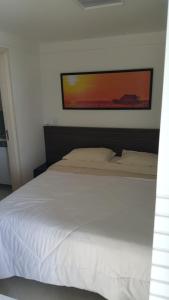 1 dormitorio con 1 cama blanca y una pintura en la pared en Apartamento Natal, en Natal