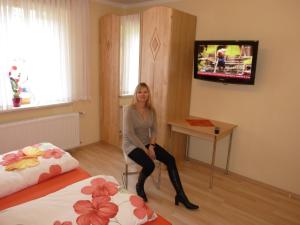 TV a/nebo společenská místnost v ubytování Vronis Landhaus Apartments