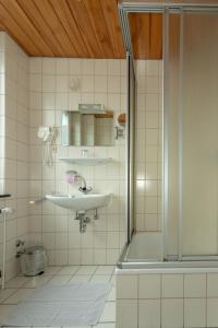 a bathroom with a sink and a shower at Hotel Stockumer Hof in Werne an der Lippe
