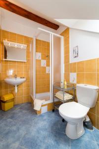 a bathroom with a toilet and a sink at Pension Oto in Český Krumlov
