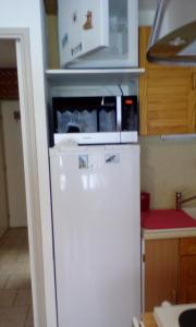 a white refrigerator in a kitchen with a microwave at Val Gardena 1 in Puy-Saint-Vincent