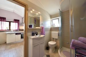 a bathroom with a toilet and a sink and a shower at Apartments Lavanda - free parking and grill in Jezera +45 photos