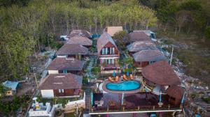 an aerial view of a resort with a swimming pool at Sea Terras Suite and Luxury in Nusa Penida