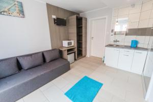 a living room with a couch and a kitchen at Villa Baltic Karwia in Karwia