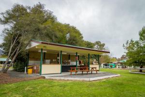 einen Pavillon mit einem Picknicktisch in einem Park in der Unterkunft BIG4 Breeze Holiday Parks - Eildon in Eildon