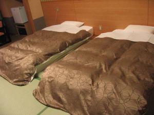 duas camas sentadas uma ao lado da outra num quarto em Hotel Ootaki em Nikko
