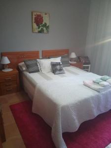 ビラガルシーア・デ・アロウサにあるCasa con terraza en Vilagarcíaのベッドルーム(大きな白いベッド、枕付)