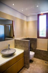 uma casa de banho com um lavatório e um WC em Mediterra retreat em Kapandrítion