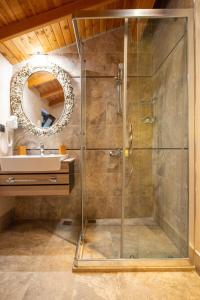 a bathroom with a shower and a sink at S3 Seahorse Beach Club in Oludeniz +37 photos