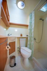 a bathroom with a toilet and a shower at S3 Seahorse Beach Club in Oludeniz