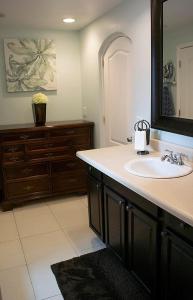 a bathroom with a sink and a large mirror at Winter Park charm in Orlando +13 photos