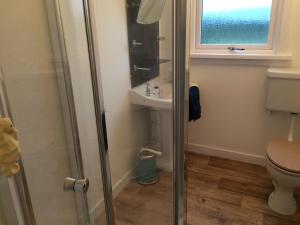 a bathroom with a shower and a sink and a toilet at Ardminish House Gigha in Isle of Gigha
