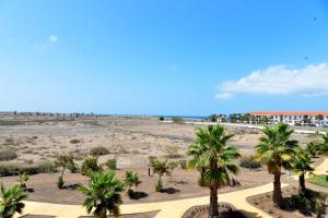 a view of a beach with palm trees and a building at Guesthouse Le Châtelain in Santa Maria