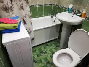 ノヴォシビルスクにあるApartment Finika5 m. Rechnoj Vokzalのバスルーム(白いトイレ、シンク付)