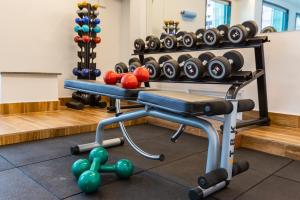 a gym with dumbbells and a rack of balls at Hotel Vermont Ipanema in Rio de Janeiro