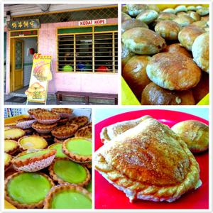 a collage of four pictures of pastries and pies at Hotel Sri Raub in Raub