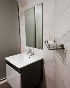 a bathroom with a sink and a mirror at The Loft Plaza Hotel in Bangi