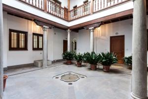 een lege binnenplaats met potplanten in een gebouw bij Apartamento De Lujo En Antiguo Convento in Granada