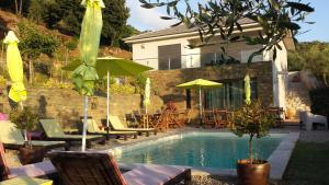 - une piscine avec des chaises et des parasols à côté d'une maison dans l'établissement U Muzzelo, à Oletta
