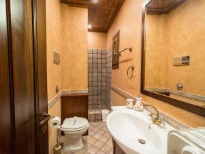 a bathroom with a toilet and a sink and a mirror at Villa Mylonas in Áno Polídhrosos +39 photos
