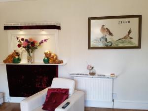 a living room with a vase of flowers on the wall at Alba Guest House in Aberdeen