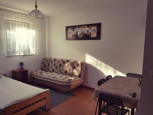 ein Wohnzimmer mit einem Sofa und einem Tisch in der Unterkunft ADUSIÓWKA in Stronie Śląskie