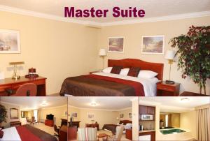 two pictures of a hotel room with a master suite at Country Inn Listowel in Listowel