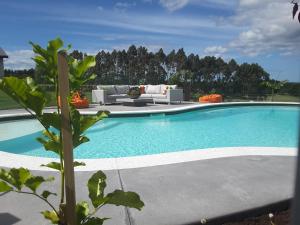 a swimming pool with a couch and a couch and a couch at The Rise in Waimate North