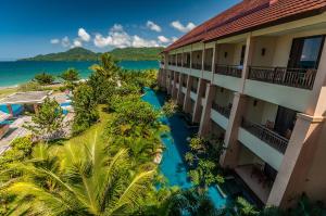 an aerial view of the resort with the ocean in the background at The Natsepa Resort and Conference Center in Ambon