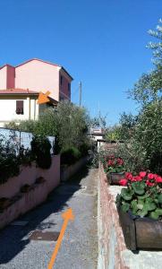 拉斯佩齊亞的住宿－Ca'di Gilbi e Pasqui，鲜花盛开的花园,房子和道路