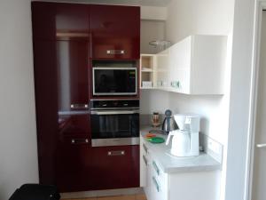 a kitchen with a refrigerator and a microwave at Appartement a dinard in Dinard +8 photos