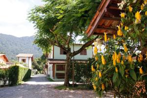 a house with yellow flowers on the side of a road at Residencial Kahunas II in São Sebastião