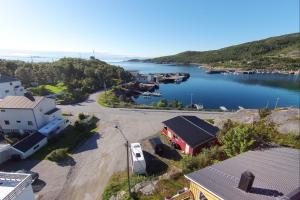 an aerial view of a large body of water at Adventure Senja in Skrollsvika