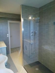 Villiers-en-MorvanにあるLa maison de Jacquesのバスルーム(シャワー、洗面台、トイレ付)